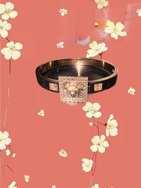 New Medusa Gold and Black Hinged Bracelet with Square and 2 CZ Accents.